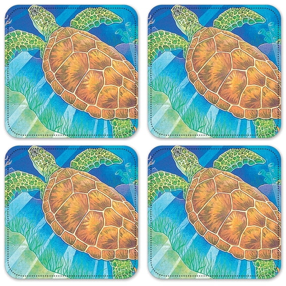 Vinyl Drink Coasters - Set of 4 - Sea Turtle