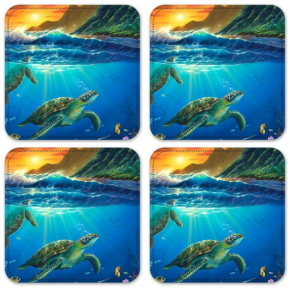 Vinyl Drink Coasters - Set of 4 - Sea Turtles