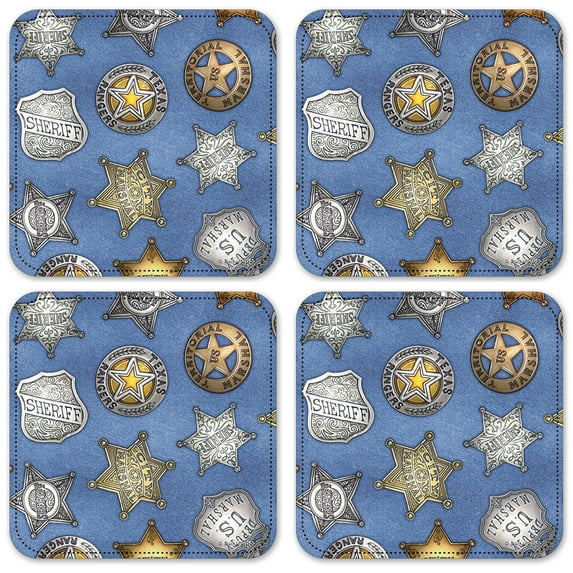 Vinyl Drink Coasters - Set of 4 - Sheriff Badges (Denim) - Image by Dan Morris
