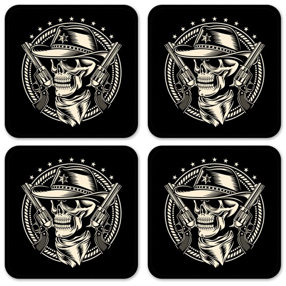 Vinyl Drink Coasters - Set of 4 - Sheriff Skull