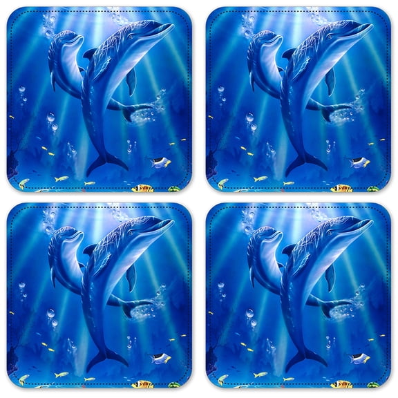 Vinyl Drink Coasters - Set of 4 - Sunlit Dolphins