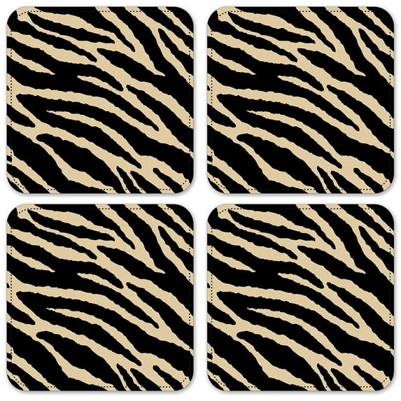 Vinyl Drink Coasters - Set of 4 - Tan Zebra