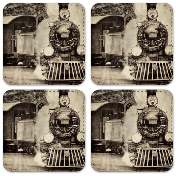 Vinyl Drink Coasters - Set of 4 - Vintage Train