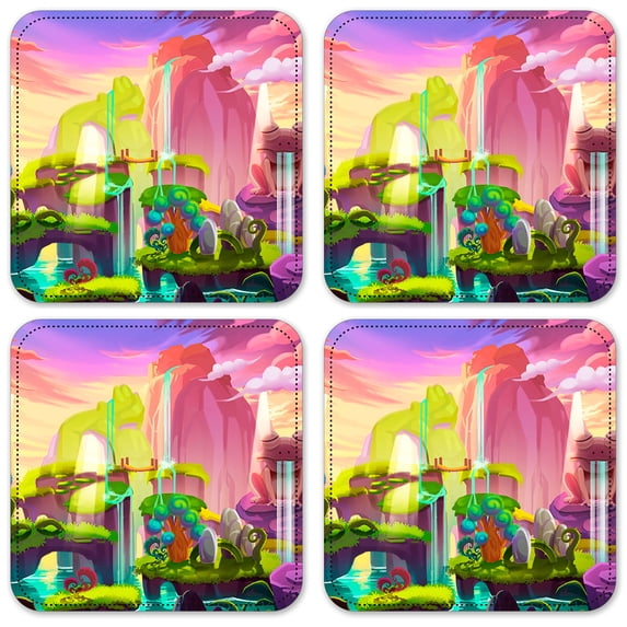 Vinyl Drink Coasters - Set of 4 - Whimsical Island