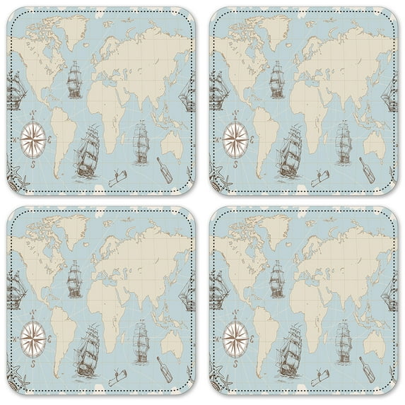 Vinyl Drink Coasters - Set of 4 - World Map