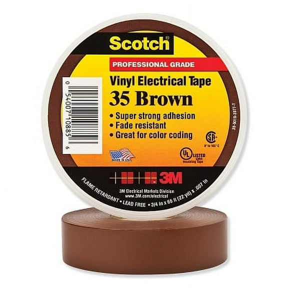 Vinyl Electrical Color Coding Tape 35, 1/2 In X 20 Ft, Brown | Bundle of 2 Rolls