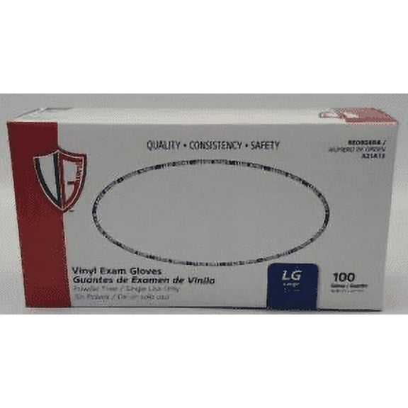 Vinyl Exam Gloves, Powder Free, Large, 100 Per Box