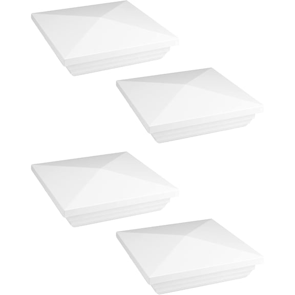 Vinyl Fence Post Cap, 4 Pack 4" x 4" PVC Square Fence Post Top Cover, New England Pyramid Style, for Mailbox, Lamp Post, Deck, Dock, Piling Caps, White