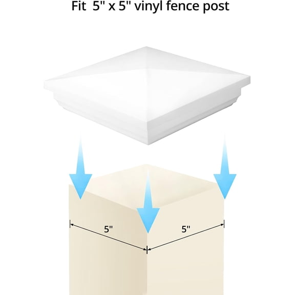 Vinyl Fence Post Cap, 8 Pack 5" x 5" PVC Square Fence Post Top Cover, New England Pyramid Style, for Mailbox, Lamp Post, Deck, Dock, Piling Caps, White