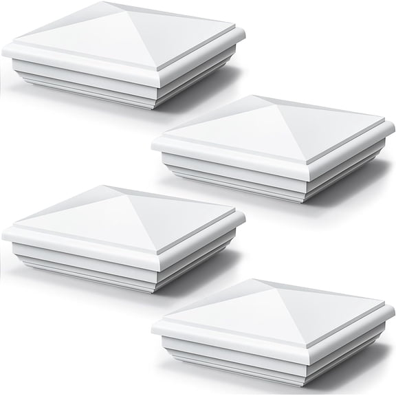 Vinyl Fence Post Caps , White PVC England Style Cap Top Pyramid Square Waterproof UV Resistant Decorative Vinyl Fence Post Caps