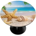 thumbnail image 1 of Vinyl Fitted Tablecloth Elastic Edge Design Heavy Duty Starfish Ocean Conch Table Cover Waterproof Oil-Proof PVC Table Cloth Stain-Resistant Wipeable for Round Table Diameter, 1 of 7