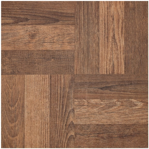 Vinyl Floor Tiles Wood & Marble Look 2mm Thick Highly Durable Sticky Floor Tiles (12" x 12" - 3 Pack, Walnut Parquet)