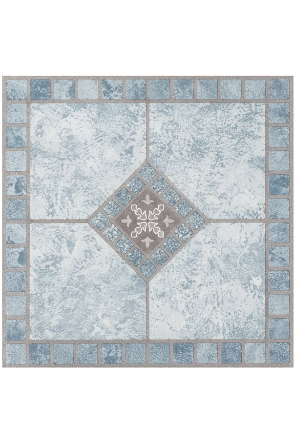 Vinyl Floor Tiles Wood & Marble Look 2mm Thick Highly Durable Sticky Floor Tiles (12" x 12", Blue Diamond)