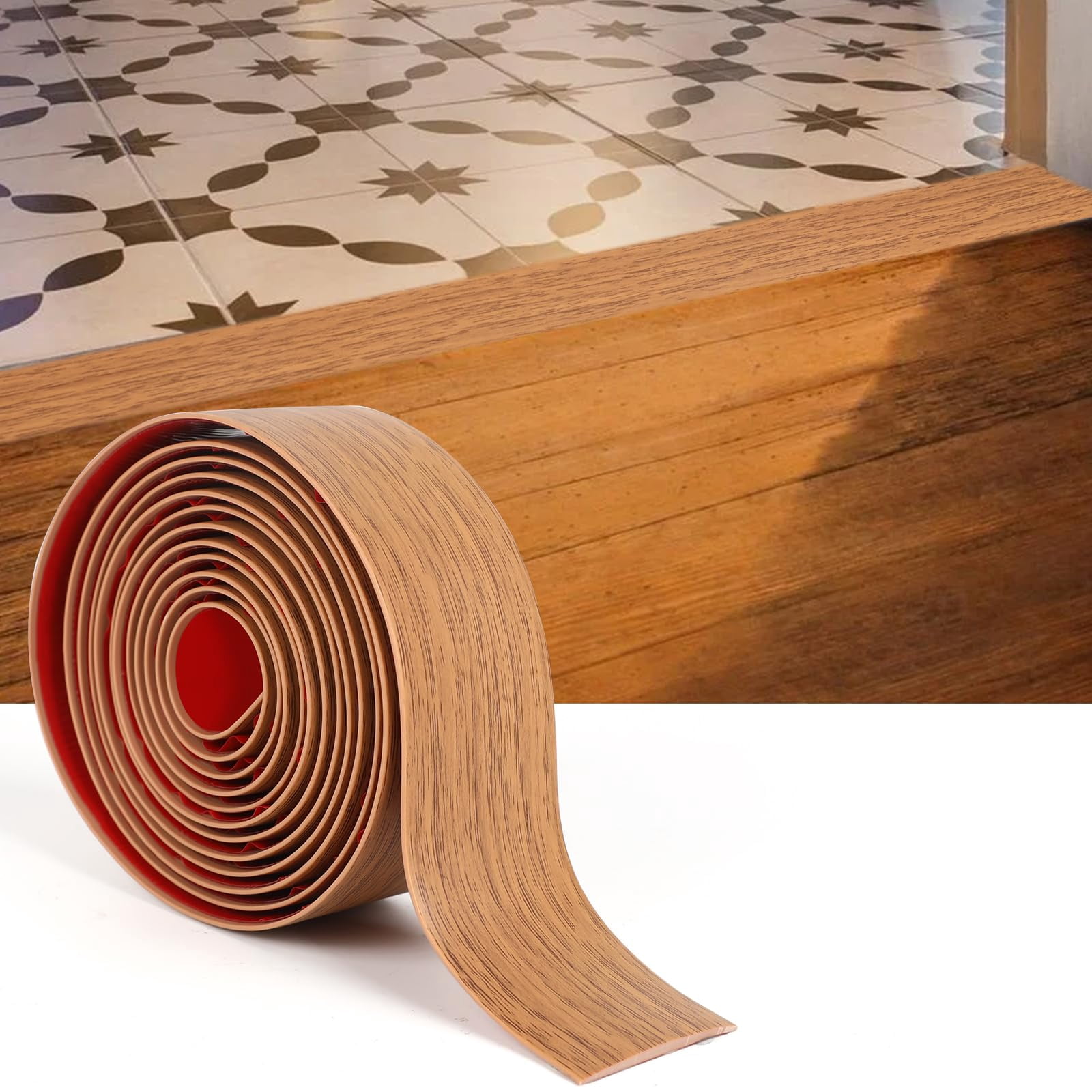 Vinyl Floor Transition Strip Trim Brown Wood Grain 2"-20 FT Self Adhesive Flooring Divider
