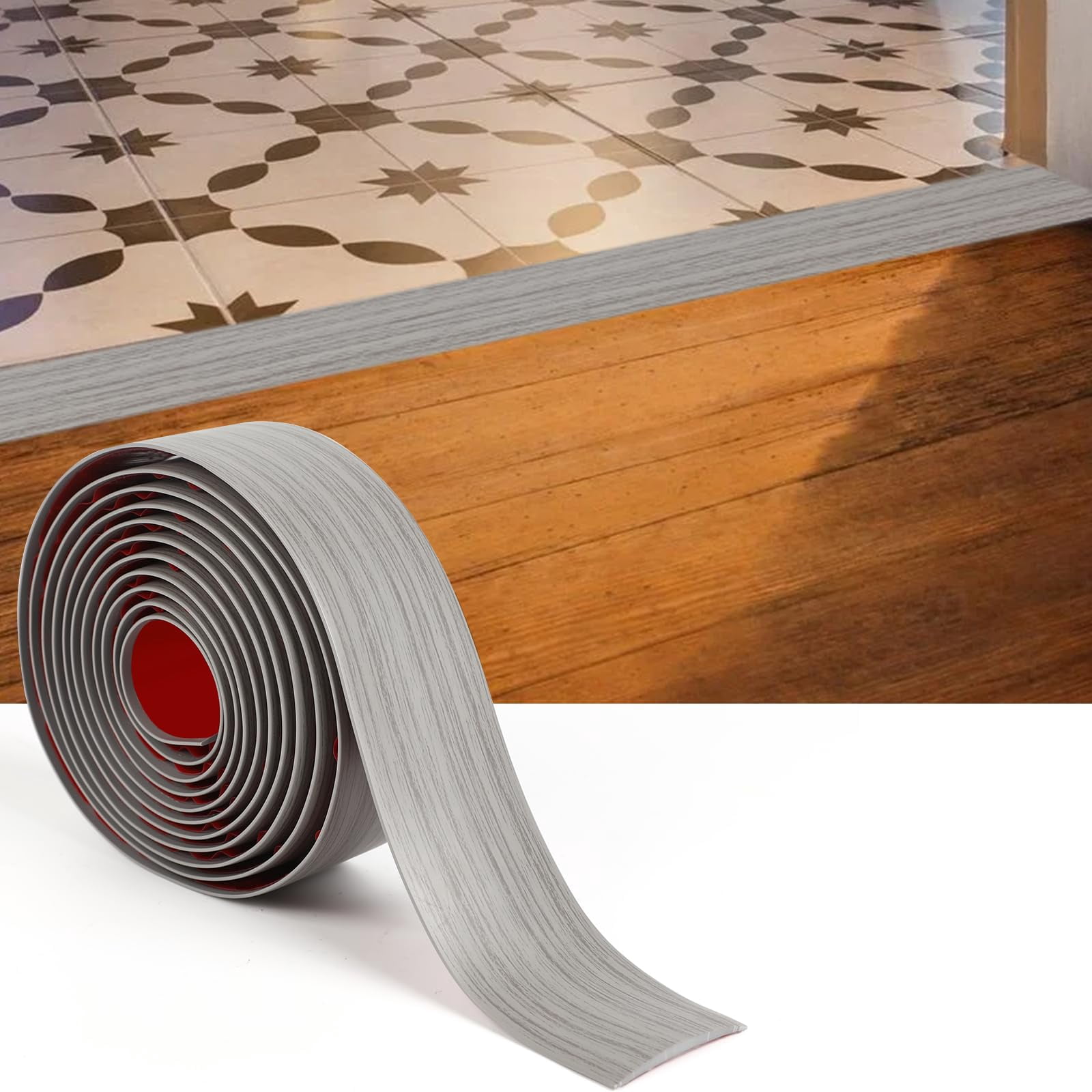 Vinyl Floor Transition Strip Trim Gray Wood Grain 2"-20 FT Self Adhesive Flooring Divider