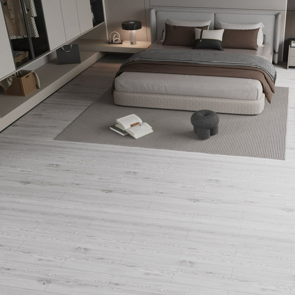 Vinyl Flooring Roll PVC Thickened Peel and Stick Floor Wood Plank Self Adhesive Flooring DIY 23.6" X 118" Light Gray
