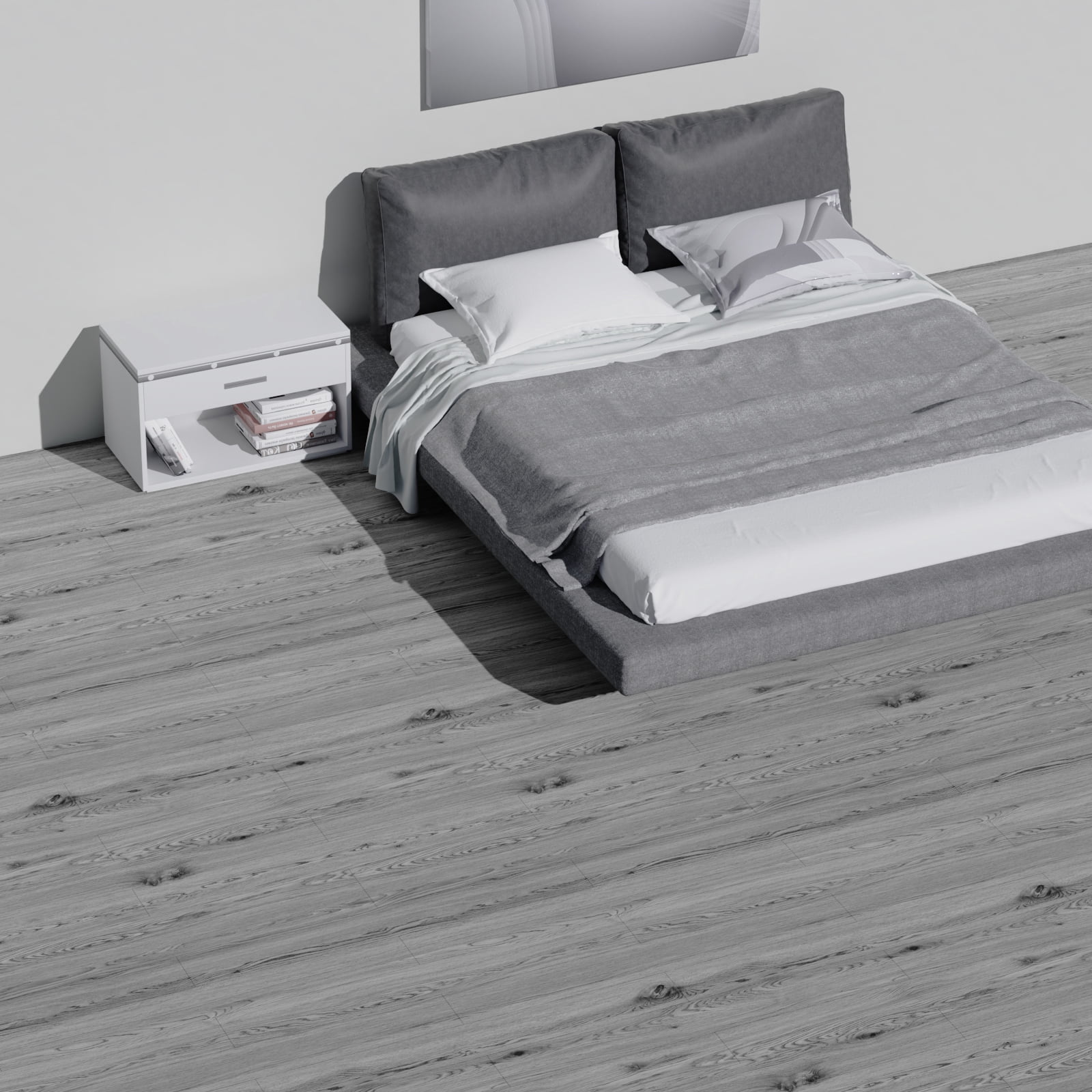 Vinyl Flooring Roll PVC Thickened Peel and Stick Floor Wood Plank Self Adhesive Flooring DIY 23.6" X 196" Dark Gray