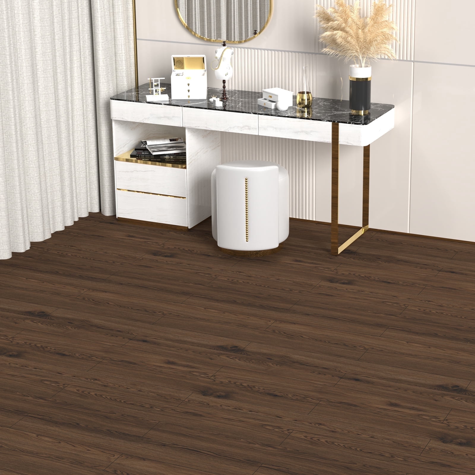 Vinyl Flooring Roll PVC Thickened Peel and Stick Floor Wood Plank Self Adhesive Flooring DIY 23.6" X 196" Dark Brown