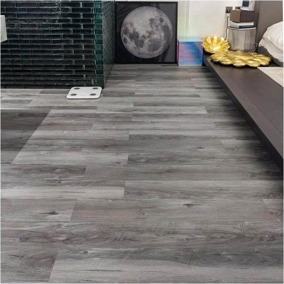 Vinyl Flooring | Self Adhesive Flooring Plank with Wood Effect | Peel and Stick Floor Tiles | Self Adhesive Flooring | 2.0mm 36pcs Waterproof for Bedroom Office Floor Plank(54Sq.Ft,Grey)