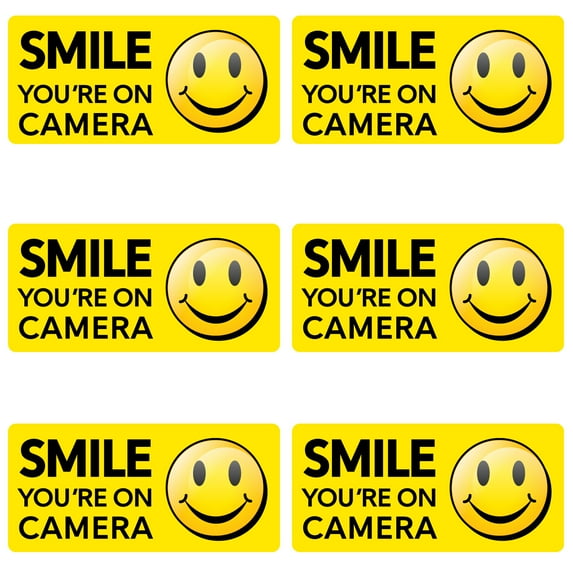 Vinyl Friend Security Camera Recording Decal Sticker Packs, 6 Pack Smile You're on Camera -