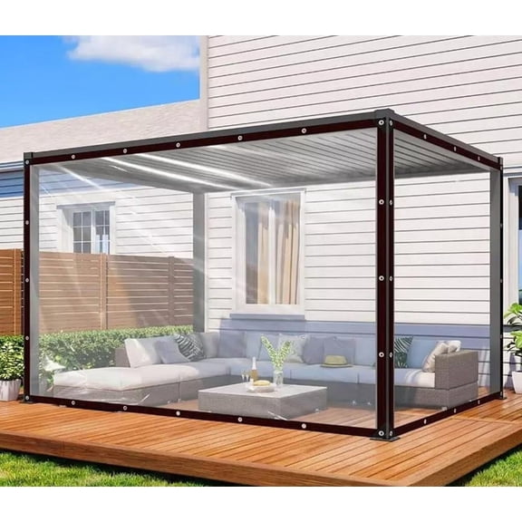 Vinyl Ground Covers Outdoor Clear Tarp with Grommets,Waterproof Side Panels Heavy Duty Tarpaulin Plastic Partition Screen for Patio Porch Pergola Gazebo (2x3m/6.56x9.84ft)