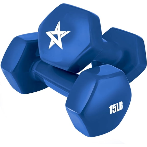 Vinyl Hexagon Dumbbell - Dumbbells Set of 2 Hand Weights for Home Gym & Strength Training (2-15 lbs Weight Options)