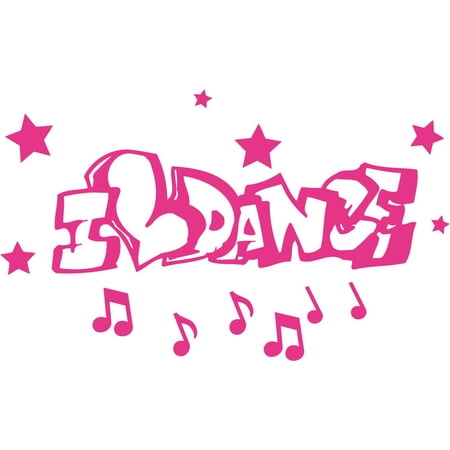 Vinyl Home Art Personalized Name Decal I Love Dance Graffiti Style Lettering Quote Dance Lover Bedroom Wall Decoration Sticker - 12" x 18" Kids Bedroom Musical Notes Stars Design Adhesive Wall Decal