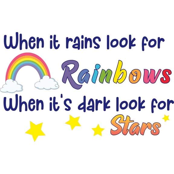 Vinyl Home Art Rainbow And Unicorn Design Removable Wall Decal Quotes | 22" x 28" Kids Bedroom Living Room Wall Decoration Sticker - When It Rains Look For Rainbows When It's Dark Look For Stars
