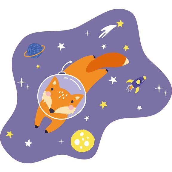 Vinyl Home Bedroom Nursery Art Space Fox Decor Multicolored Outer Space Background Design Wall Decal - 18" x 20" Kids Bedroom Living Room Cartoon Style Space Travel Adhesive Decoration Wall Sticker