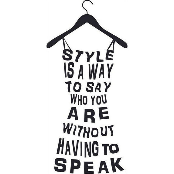 Vinyl Home Bedroom Wall Lettering Inspirational Quotes Wall Decal - Style Is A Way To Say Who You Are Without Having To Speak | 14" x 30" Kids Girls Bedroom Art Dress Shaped Words Wall Sticker