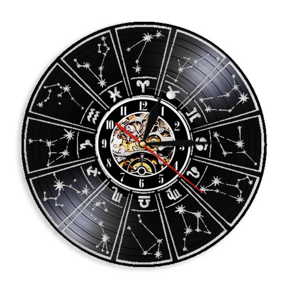 Vinyl Home Decor Wall Clock Zodiac Sign Vinyl Record Wall Clock Astrology Stars Decorative Wall Watch Clock Zodiac Gift Without LED