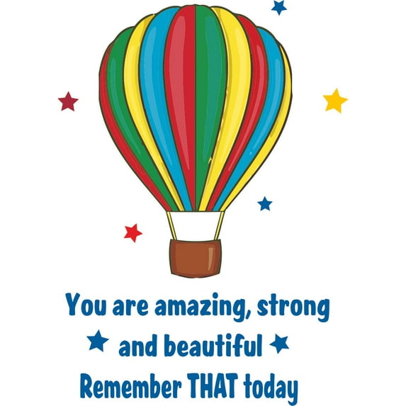 Vinyl Home Kids Bedroom "35 x 22" Colorful Parachute Stars Cartoon Design Wall Art Decal Quotes | You Are Amazing, Strong And Beautiful Remember That Today - Nursery Removable Wall Sticker Decor