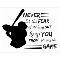 Vinyl Home Wall Bedroom Living Room Adhesive Decoration Sticker | Never Let The Fear Of Striking Out Keep You From Playing The Game | 15" x 20" DIY Stick And Peel Baseball Softball Quote Decal - Black
