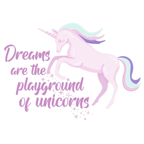 Vinyl Inspirational Lettering Art Quotes Décor 18" x 28" Legendary Unicorn Creature Design Multicolored Home Wall Decal Sticker - Dreams Are The Playgrounds Of Unicorns - Kids Bedroom Wall Decoration