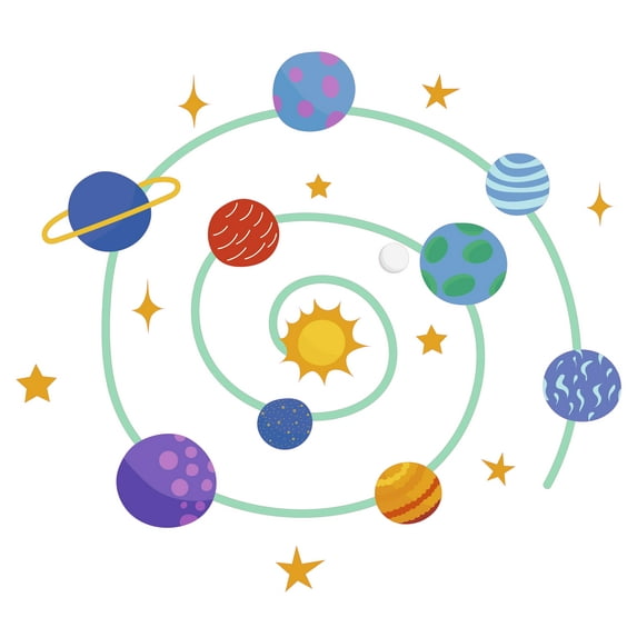 Vinyl Kids Bedroom 21" x 28" Solar System Multicolored Wall Art Decoration Planets Sun Stars Moon Orbit Design Removable Home Wall Outer Space Wall Decal Sticker