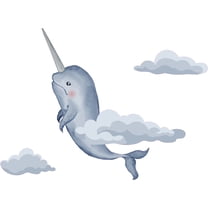 Vinyl Kids Bedroom Bathtub Arctic Animal & Clouds Decor Fish With Tusk Design Adhesive Wall Decal - 14" x 20" Home Living Room Art Narwhal Animal Cartoon Design Multicolored Wall Sticker Decoration