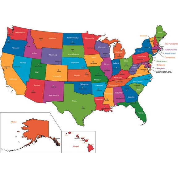 Vinyl Kids Bedroom Living Room Art USA Geographical Map Illustration Decor Multicolored States Design 20" x 34" Removable Wall Decoration Sticker - Home Bedroom Office Art Stick And Peel Wall Decal