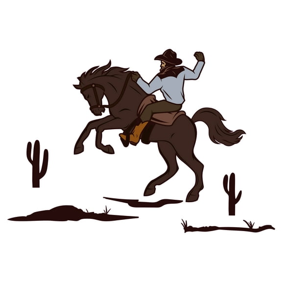 Vinyl Kids Boys Bedroom Adhesive 18" x 28" Cowboy Wall Decoration Sticker Rodeo Horse Back Riding Design Multicolored Cartoon Style Western Themed Home Wall Decal