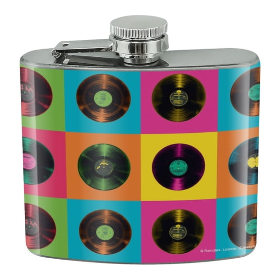 Vinyl LP Records Rainbow Colored Background Stainless Steel 5oz Hip Drink Kidney Flask