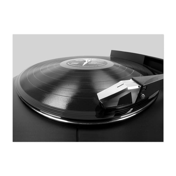 Vinyl LP and Turntable - Photography Music Retro Vintage Black and White Nostalgia Unframed Wall Art Print 24 x 36 inches