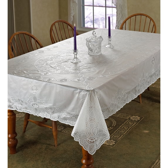 Vinyl Lace Betenburg Design Tablecloth White 60" by 90" Oblong / Rectangle