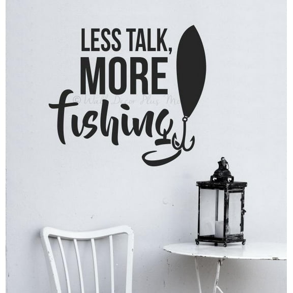 Vinyl Letters Wall Decals Less Talk More Fishing Boys Wall Decor Stickers 23x21-Inch Black