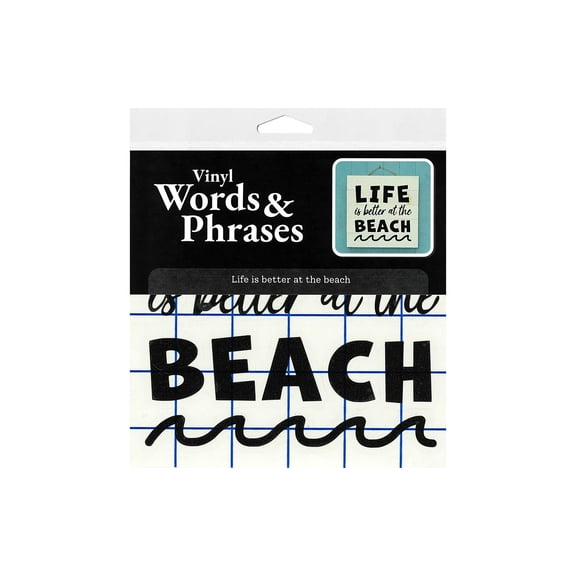 Leisure Arts Home Decor Vinyl Wall Words Life Is Better At The Beach Black, Removable Oracal Matte Vinyl for Painted Walls Plaques and Glass, Pre-Cut and Transfer Tape Applied
