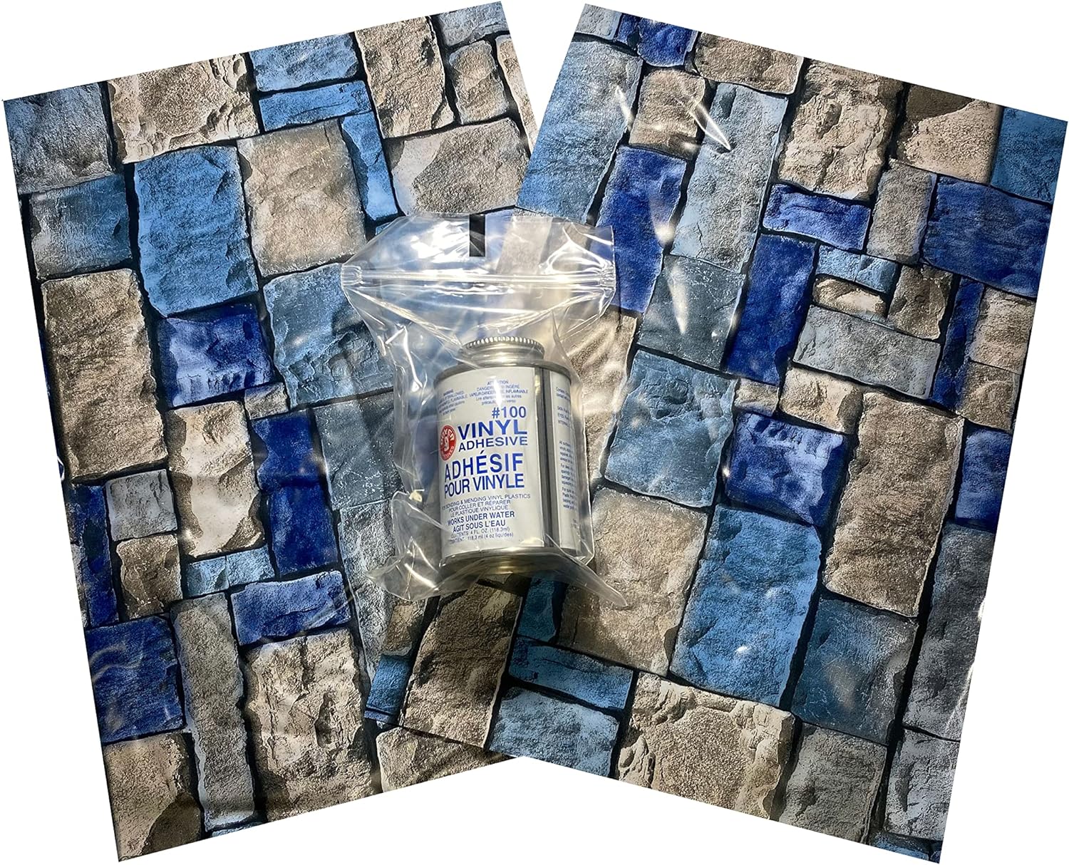 Vinyl Liner Repair Kit 2 Patches 1 Ft X 8" Stonewall Design With Glue