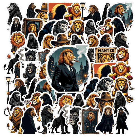 Vinyl Lion Waterproof Stickers Detective Suitcase Notebooks Instruments