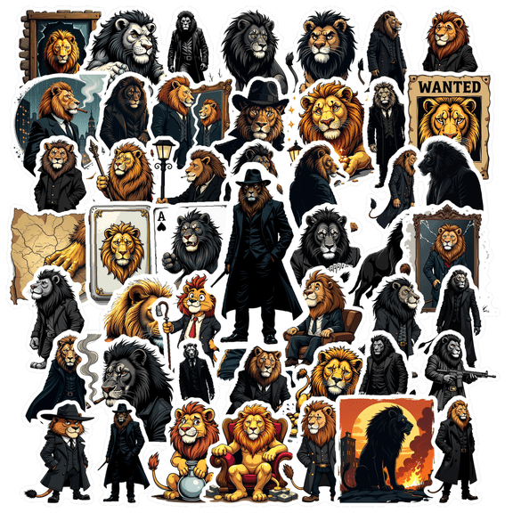 Vinyl Lion Waterproof Stickers Detective Suitcase Notebooks Instruments