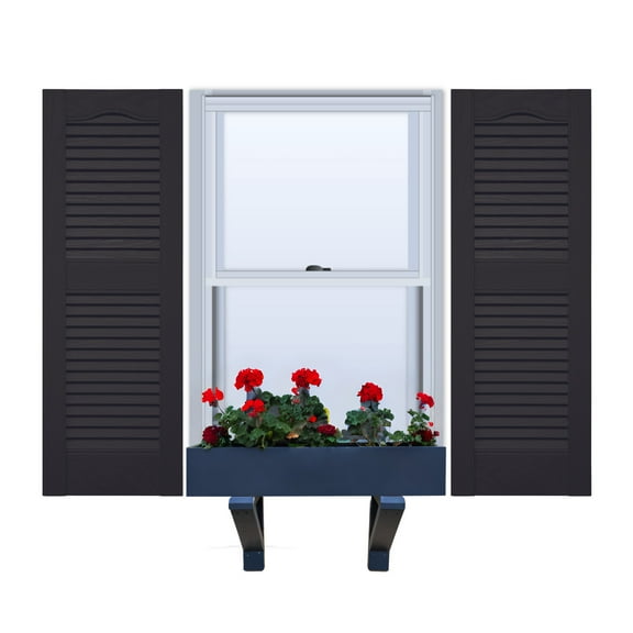 Vinyl | Louvered Exterior Shutters | 12" Width | Cathedral Top | with Mid Rail (50/50 Split) | 1 Pair