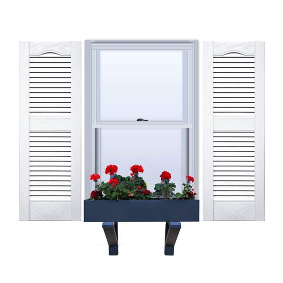 Vinyl | Louvered Exterior Shutters | 12" Width | Cathedral Top | with Mid Rail (50/50 Split) | 1 Pair