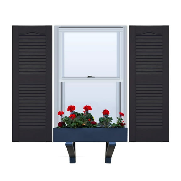 Vinyl | Louvered Exterior Shutters | 12" Width | Cathedral Top | with Mid Rail (50/50 Split) | 1 Pair