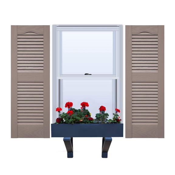 Vinyl | Louvered Exterior Shutters | 14.5" Width | Cathedral Top | with Mid Rail (50/50 Split) | 1 Pair